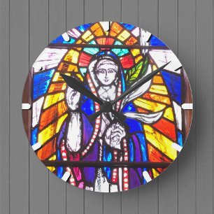 Glasdesign med Religiösa Figur. Rund Klocka
