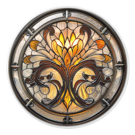 Glaset Amber White Brown Art Deco Knopp