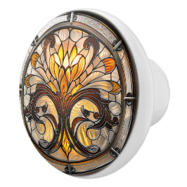 Glaset Amber White Brown Art Deco Knopp