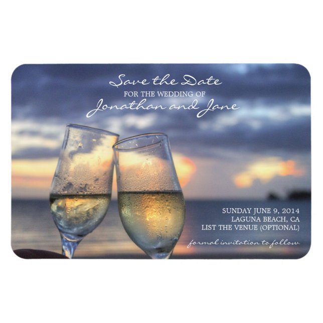Glaset Beach Ocean Bröllop Champagne Glass Spara d Magnet (Horisontell)