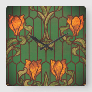 Glaset, blommigt, blommor av art nouveau fyrkantig klocka
