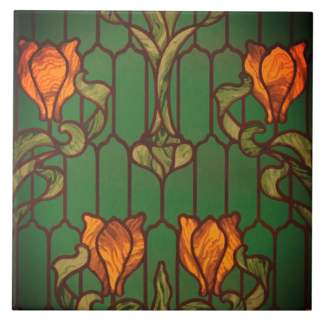 Glaset, blommigt, blommor av art nouveau  kakelplatta (Framsidan)