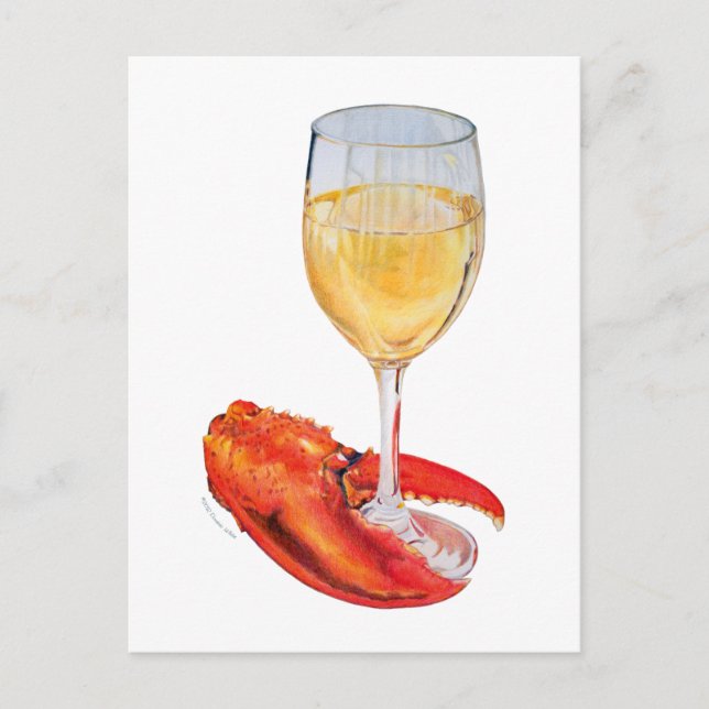 Glaset Lobster Klo och Vin Vykort (Framsida)