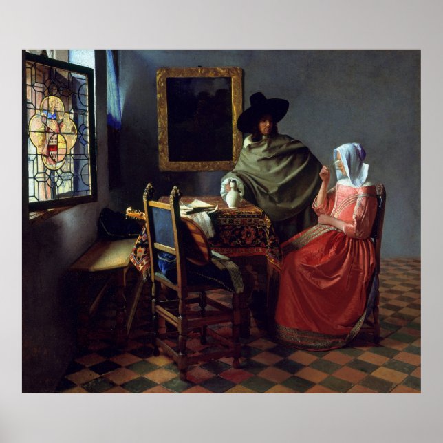 Glaset Vin från Johannes Vermeer, Stor Poster (Framsidan)