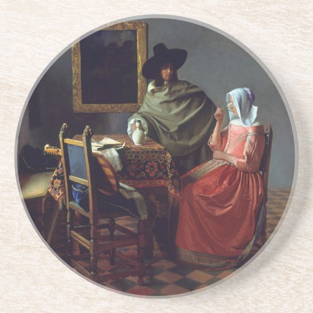 Glaset Vin från Johannes Vermeer Underlägg Sandsten (Framsidan)