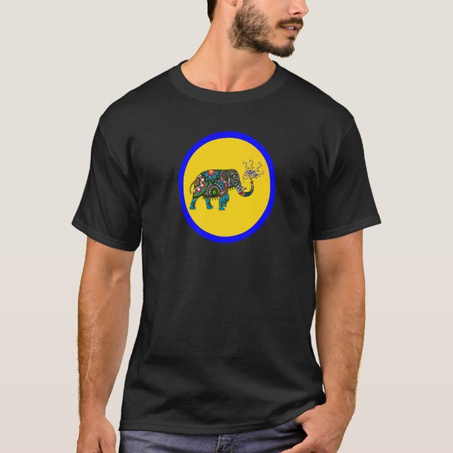 Glasfärgad målfärg Mandala Paisley Elephant T Shirt (Framsida)