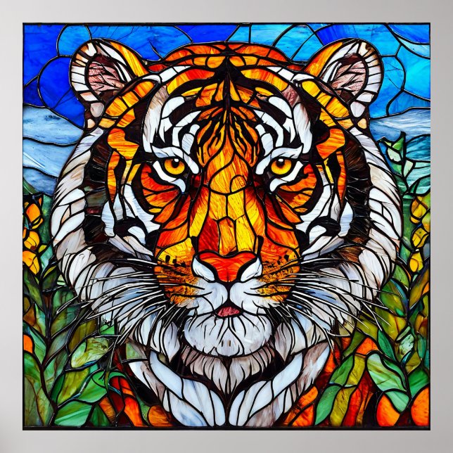 🐅 Glasfärgad Tigerkonstpresent för Heminredning ✨ Poster (Framsidan)