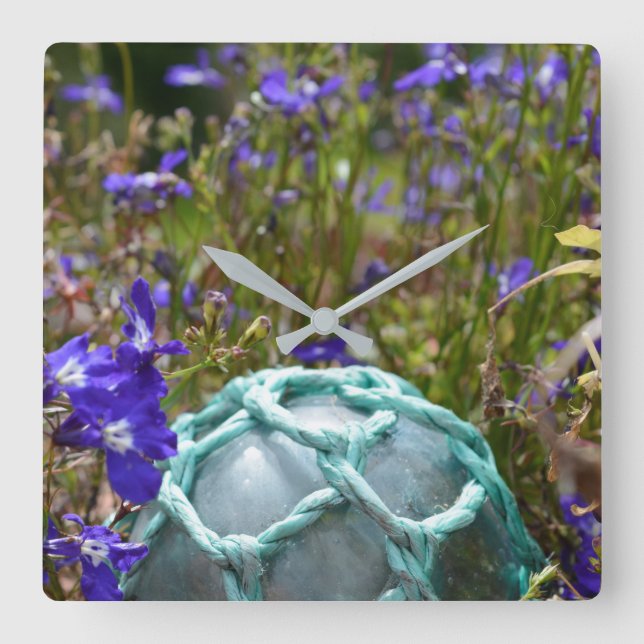 Glasfiske Flyter och blommor Fyrkantig Klocka (Framsida)