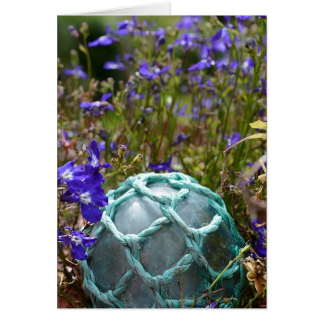 Glasfiskefloat och blommor hälsningskort (Framsidan)