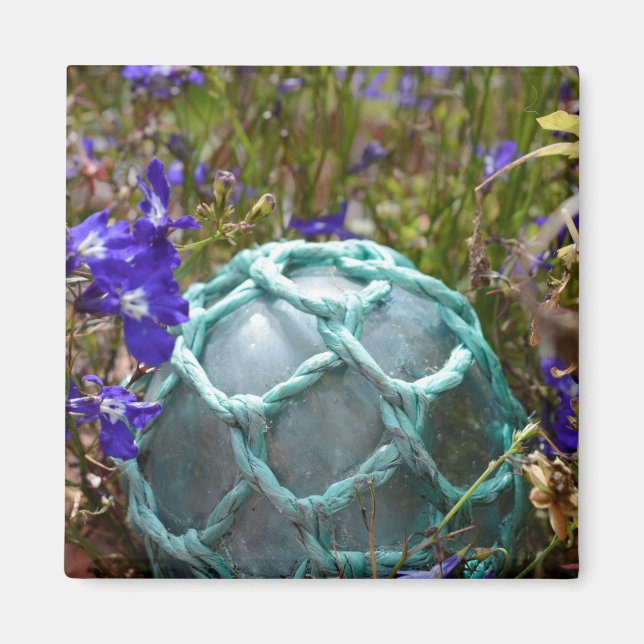 Glasfiskefloat och blommor magnet (Framsidan)