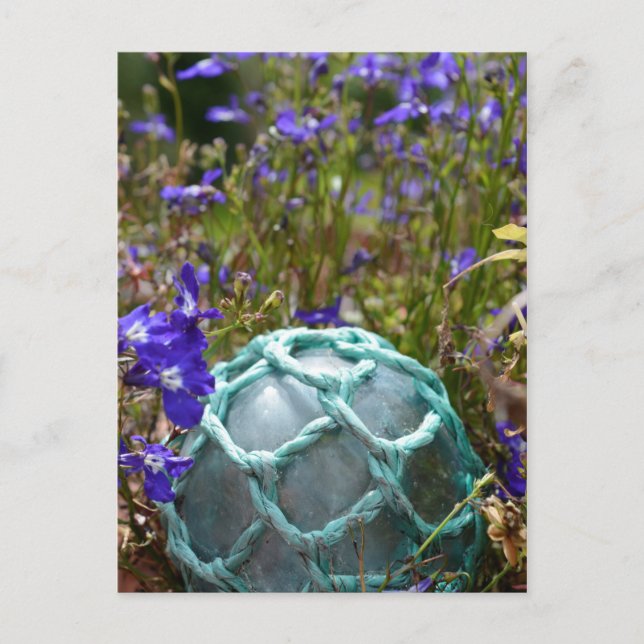 Glasfiskefloat och blommor vykort (Framsida)