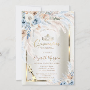 Glasflaska Blå Rosor Pampas Gräs Quinceanera Inbjudningar