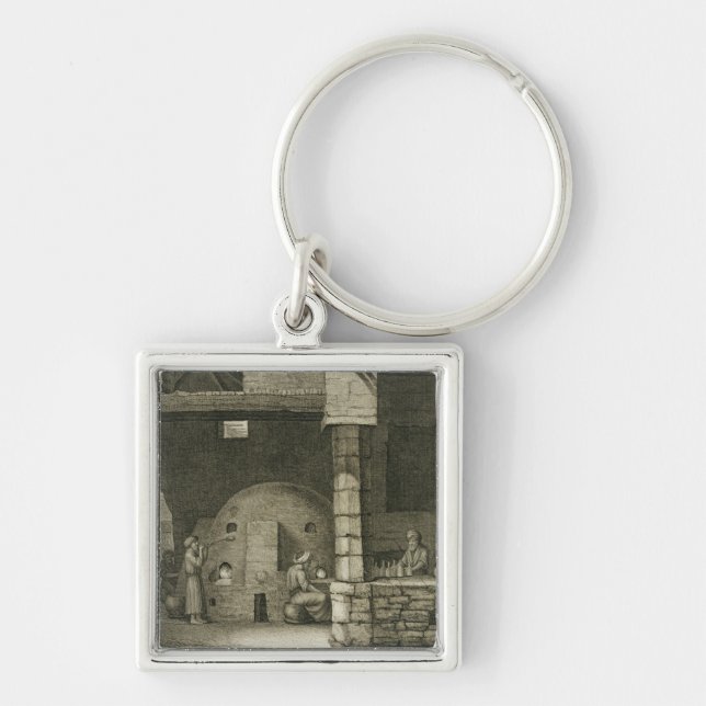 Glasflaskatillverkare, från konster för volym II Fyrkantig Silverfärgad Nyckelring (Framsidan)