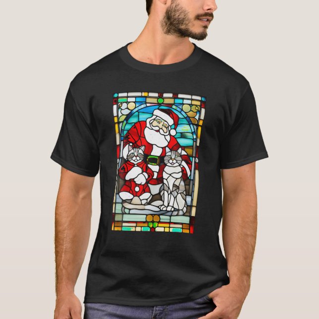 Glasfönster med fastsatt form Art Grått Tabby katt T Shirt (Framsida)