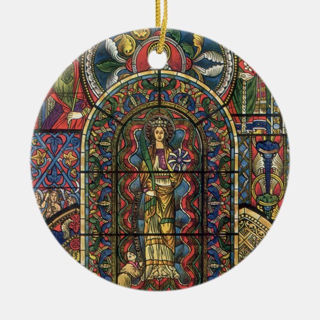 Glasfönster med kyrka, Vintagens arkitektur Julgransprydnad Keramik (Framsidan)