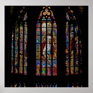 Glasfönster, St Vitus-katedral, Prag Poster