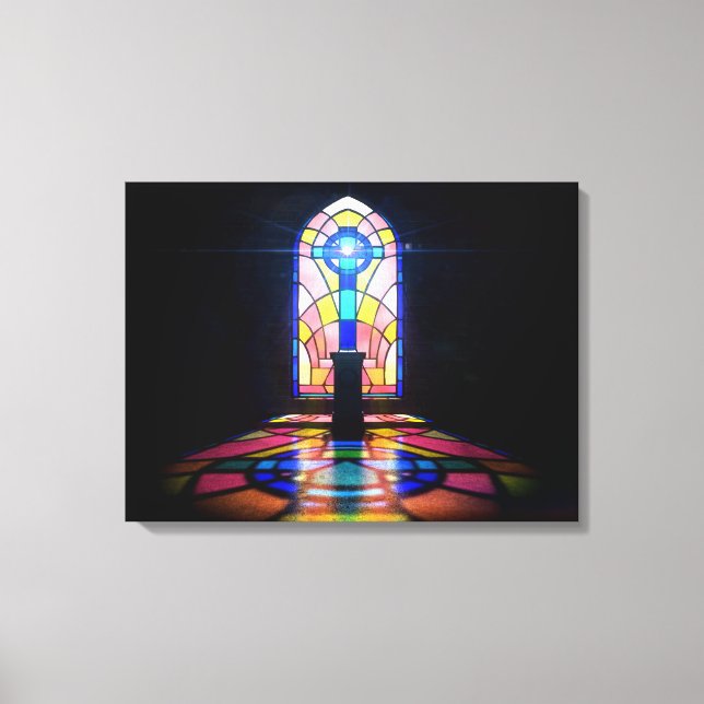 Glasfönsterljus med fastsatt glas genom en kyrka canvastryck (Framsida)