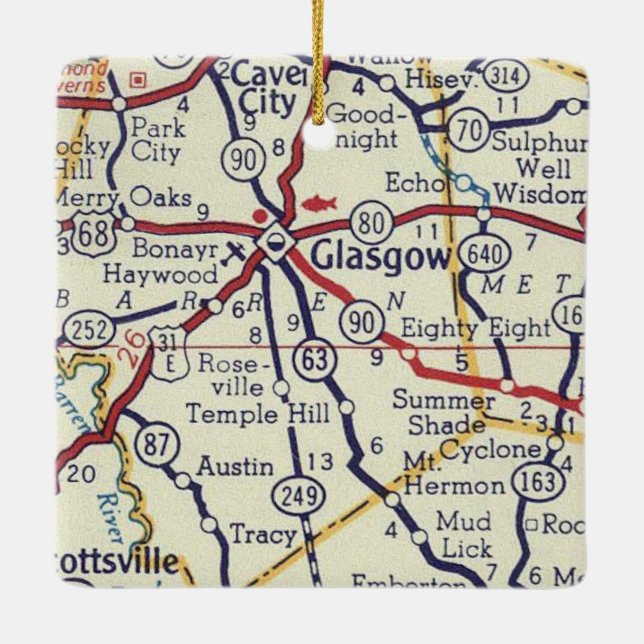 Glasgow KY Vintage Karta Julgransprydnad Keramik (Baksida)