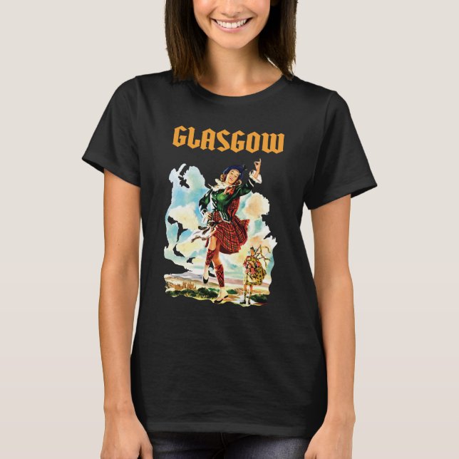 Glasgow säckpipare Retro Resa T-Shirt (Framsida)