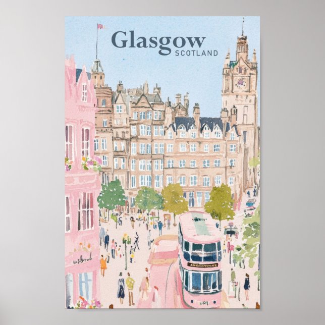 Glasgow Scotland Gouache Paint Illustration Travel Poster (Framsidan)