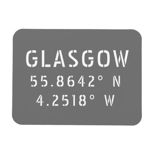 Glasgow Scotland Latitude & Longitud Magnet (Horisontell)