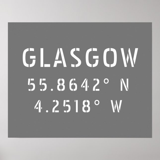 Glasgow Scotland Latitude & Longitud Poster (Framsidan)