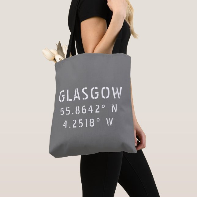 Glasgow Scotland Latitude & Longitud Tote Bag Tygkasse (Närbild)