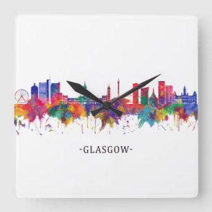 Glasgow Scotland Skyline Fyrkantig Klocka