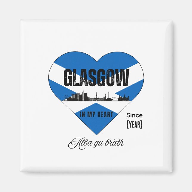 Glasgow Scotland Skyline Heart - sedan [år] Magnet (Framsidan)