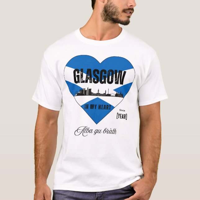 Glasgow Scotland Skyline Heart - sedan [år] T Shirt (Framsida)