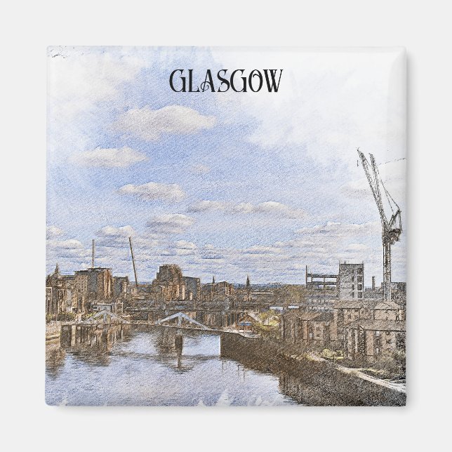 Glasgow Scotland UK Cityscape View Magnet (Framsidan)