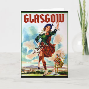 Glasgow Scottisn Girl Dancing med Bagpiper Kort