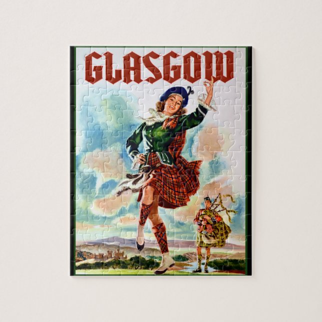 Glasgow Scottisn Girl Dancing med Bagpiper Pussel (Vertikal)
