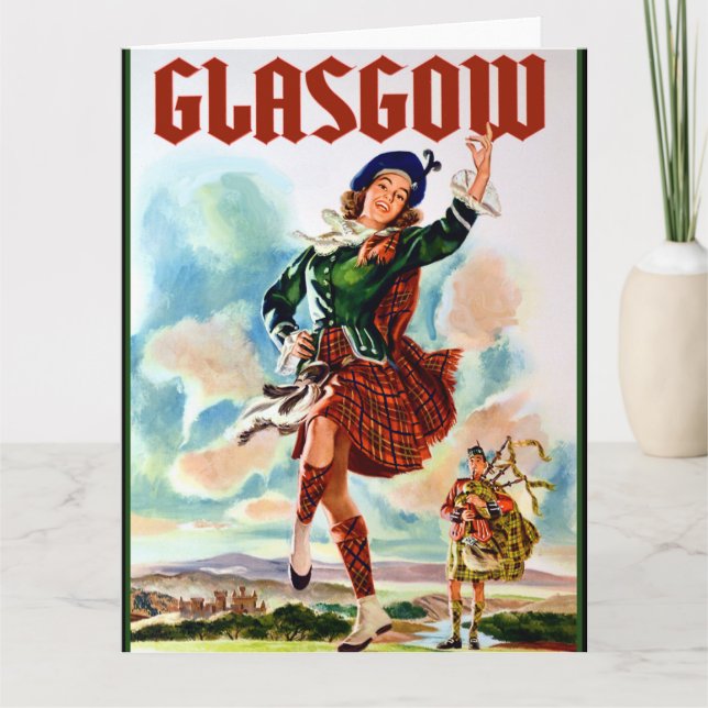 Glasgow Scottisn Girl Dancing med Bagpiper Tack Kort (Framsida)
