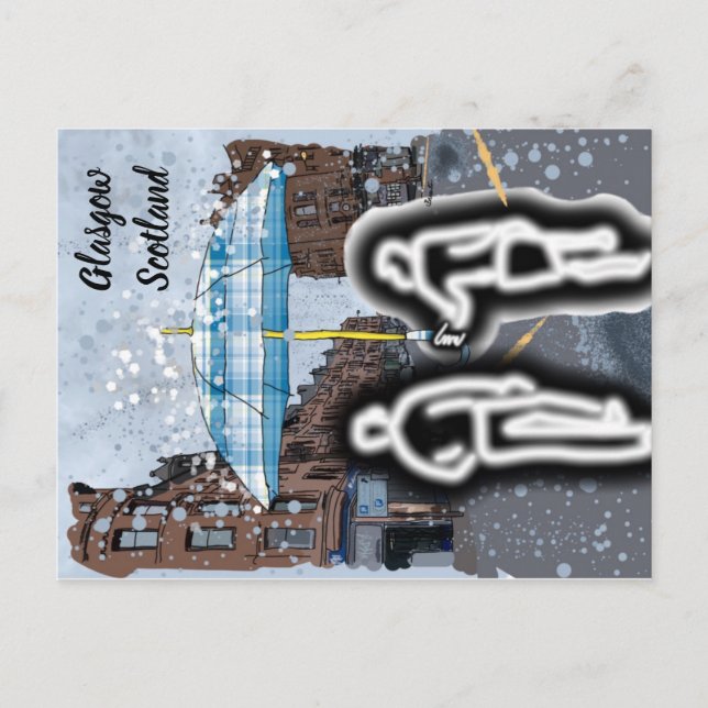 Glasgow skottland regnigt vykort (Framsida)