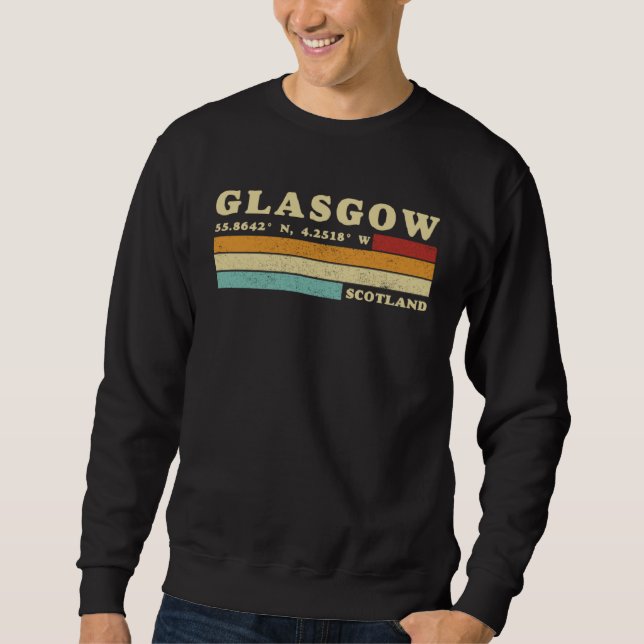 Glasgow Skottland Stad Retro Longitud Latitud Lång Ärmad Tröja (Framsida)