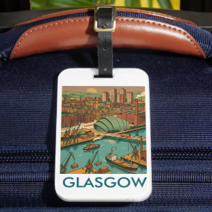Glasgow Skottland Vintage Reseskissillustration Bagagebricka