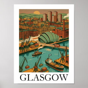 Glasgow Skottland Vintage Reseskissillustration Poster