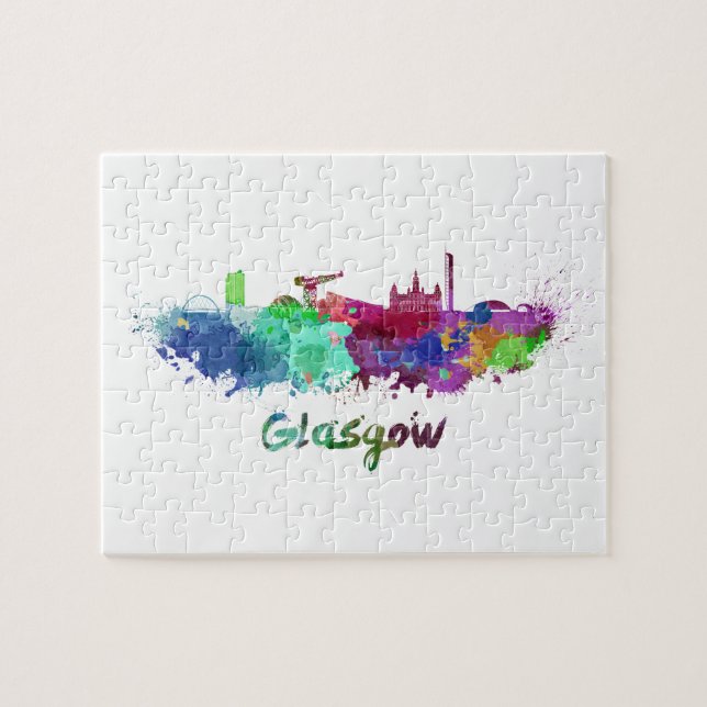 Glasgow-skylin i vattenfärg pussel (Horisontell)