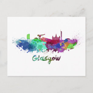 Glasgow-skylin i vattenfärg vykort