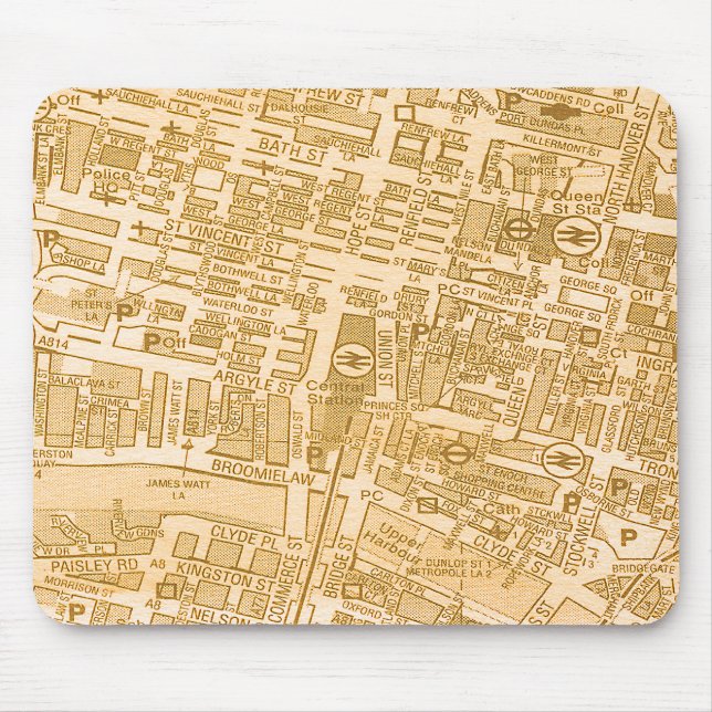 Glasgow stadskarta Mousepad Musmatta (Framsidan)