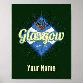 Glasgow UK City Scotland Retro Bagpipes Vintage Poster