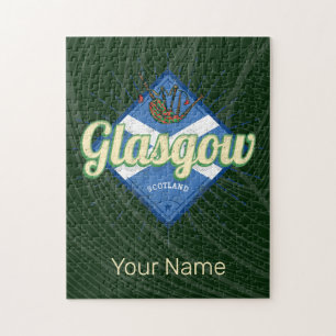 Glasgow UK City Scotland Retro Bagpipes Vintage Pussel