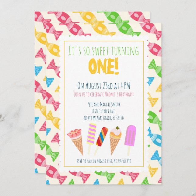 Glasgrädde flicka party 1-årsdag inbjudningar (Fram/baksida)