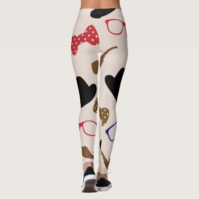 Glashattar och Mustache-bakgrund Leggings (Baksida)
