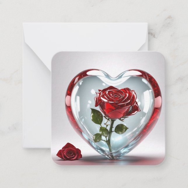 Glasherz mit Rosen-Karte / Glass heart with roses  Anteckningskort (Framsida)