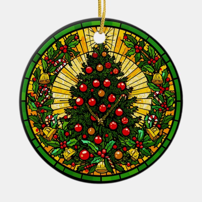 Glashytt Glas Julgran med Blåbär och Klockor Julgransprydnad Keramik (Framsidan)