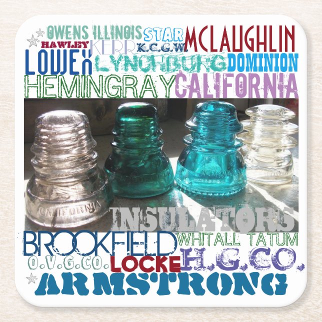 GLASINSULATORS HISTORIA I JÄRNVÄGDONS Telegraph Underlägg Papper Kvadrat (Framsidan)