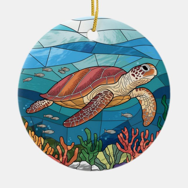 Glaskonst, fastsatt glashavsköldpadda julgransprydnad keramik (Framsidan)