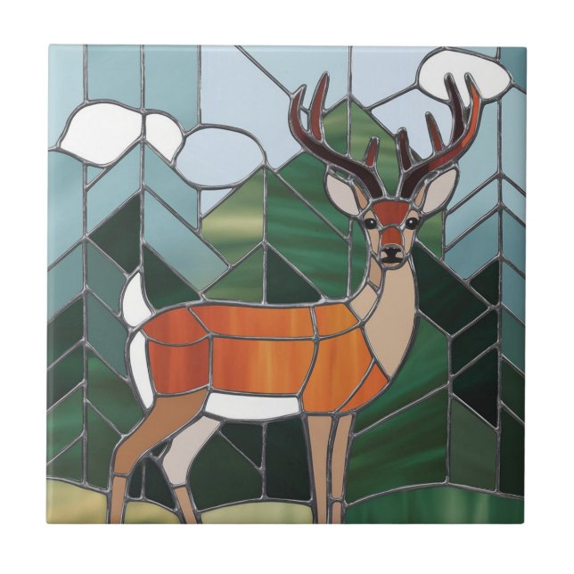 Glaskonst, glasaktigt, glasaktigt, Stil Hjort kons Kakelplatta (Framsidan)